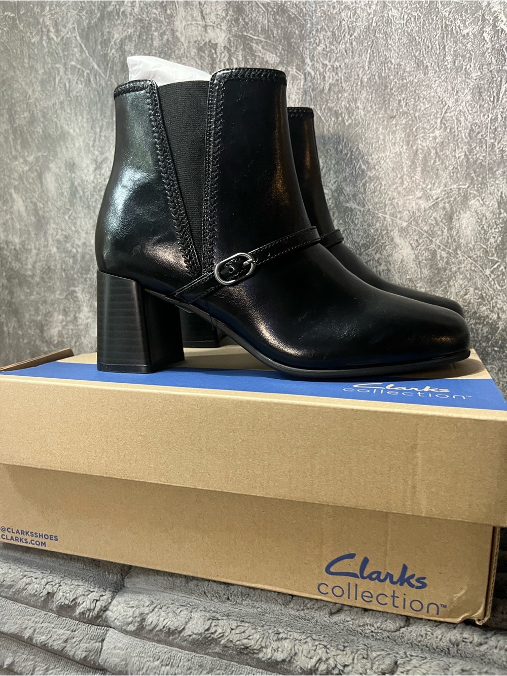 Clarks Black Leather Keirsta Day Ankle Boots with Block Heel